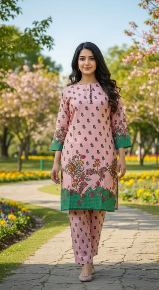 Long Length Stitched 2-Piece Set Digital Printed Outfit With Shalwar