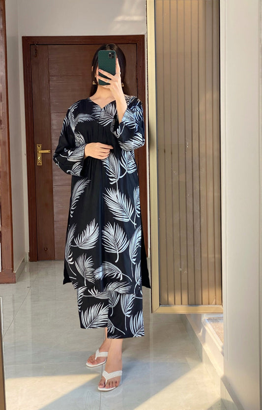 Big Leaf design Stitched 2Pcs (black)